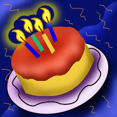 Graphic of a birthday cake; Size=240 pixels wide
